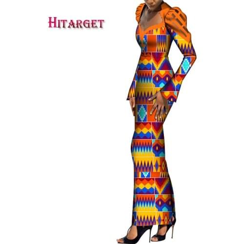 African Dresses for Women New Vestidos Robes Sexy V-neck Ladys Long Dress Slim Printed Dashiki Party Evening Gowns WY656