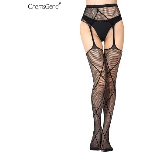 Women Sexy Lingerie Crisscross Fishnet Tights Sexy Black Lace Gater Belt Suspender Over The knee Thigh High Stockings Pantyhose