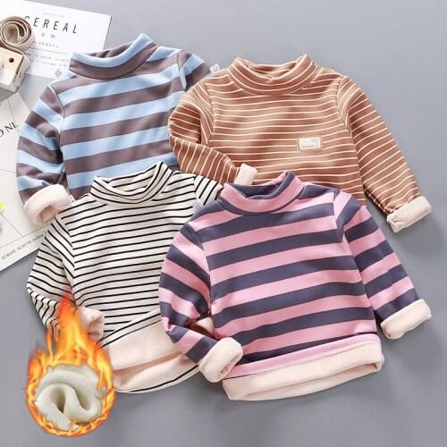 Winter Boys Girls Thicken Fleece T Shirts Baby Boy Cotton Clothes Toddler Girl Bottoming Shirt Printed Tops Kids Clothes 18M-14T