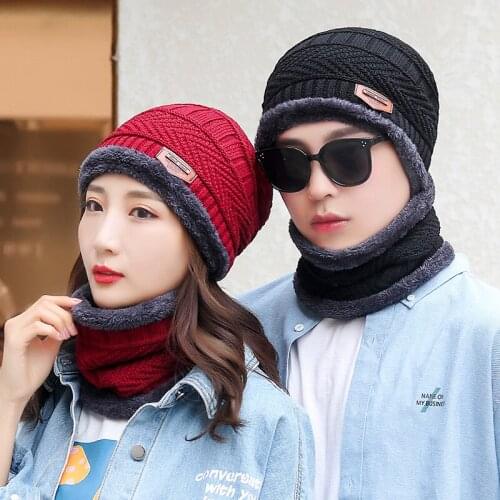 Winter Beanie Hat For Men Knitted Hat Winter Cap Beanie Women Thick Wool Neck Scarf Cap Balaclava Mask Bonnet Hats Gorras