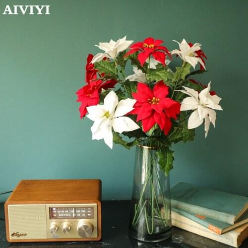 2 Heads Christmas Flowering Branches Christmas Tree Decorations for Wedding Garden Home Decor Artificial Flowers Flower Wall