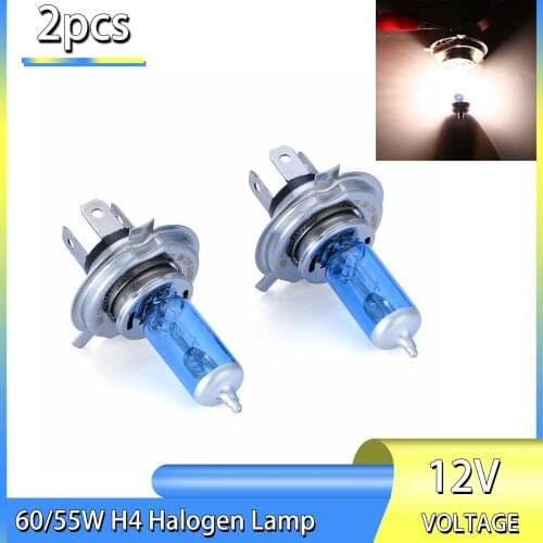 Treyues 2pcs 12V 60/55W H4 White 5000K Super White Car Halogen Headlight Lamp Bulb For Motorcycle Auto Car