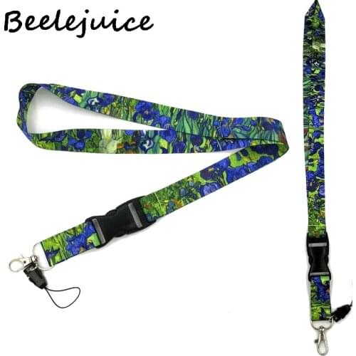 24pcs Van gogh oil painting Irises Flowers Keychain Lanyards Badge Holder ID Card Pass Gym Mobile Phone Badge Holder Key Straps