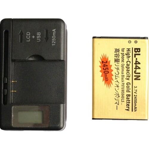 2450mAh BL-44JN Gold Replacement Battery + LCD Charger For LG Optimus Black P970 MS840 L5 P690 P693 P698 E510 E610 E615 E612