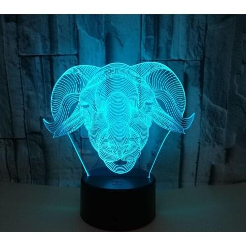 Animal Sheep Head 3d Desk Lamp 7 color Touch Led Vision Usb Gift 3d Table Lamp Childrens room decoration 3D night light