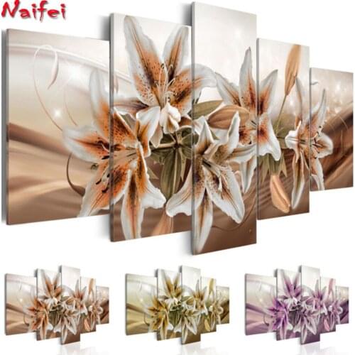 5 Pcs/Set Diamond Painting Modern Fashion Design Abstract Flower Picture For Room Decor Multi-Picture Diamond Embroidery Lily