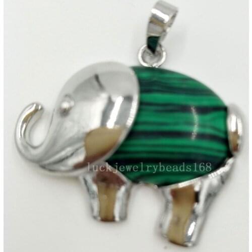 Free Shipping Women Fashion Jewelry 30x40mm Malachite Elephant Women Men Pendant bead C5879