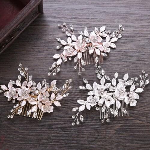 Boho Handmade Rose gold Flower Leaf Hair Comb Wedding Hair Piece Bridal Headpiece Hair accessories Women Headpiece