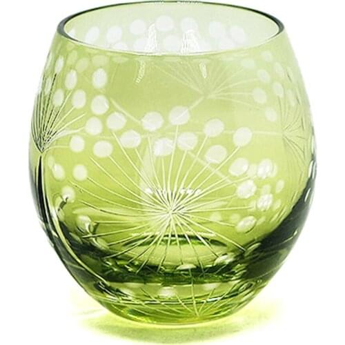 Green Crystal Wine Glass Handmade Edo Kiriko High Quality Hand Cut To Clear Glass
