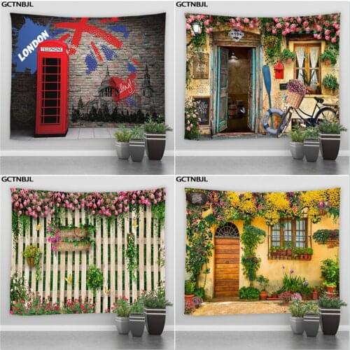 Landscape Big Tapestry Retro Style Street Architecture Flower Plant Scenery Hippie Wall Hanging Tapestries Bedroom Decor Blanket