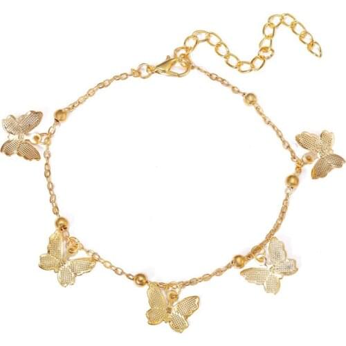 New Fashion Butterfly Charms Anklets For Women Gold Silver Color Chain Ankle Bracelet on the Leg Bohemian Foot Jewelry