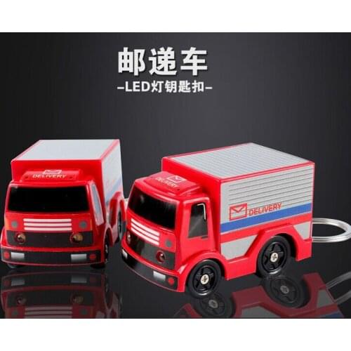 FREE SHIPPING BY DHL 200pcs/lot New 2015 3D Plastic Mail Truck LED Keychain with Sound Truck Flashlight Keyrings