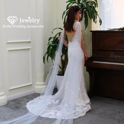 CC Wedding Veil Women Bridal Hair Accessories 100% Handmade Long Chapel Veils White Ivory Tulle Special Design Hot Sale V691