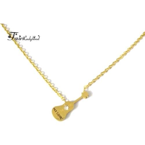 Fairladyhood Gold Color Titanium Stainless Steel Music Guitar Pendant Necklace For Women Men Jewelry