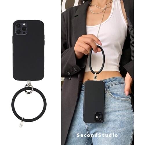 INS Big Ring Circle Bracelet Case For iPhone 11 12 Pro Max X XR XS 7 8 Plus SE 2020 Case Liquid Silicon Wrist Band Pendant Cover