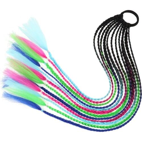 Elastic Band Made of Hair Overhead Tail Synthetic Hair Elastics Bands Ponytail Extension Colorful Rainbow Hairpiece Kanekalon