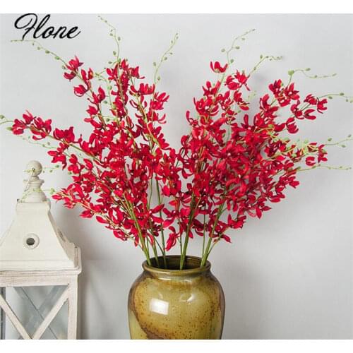 Flone 3 Branch Artificial Orchid Flower Simulation Orchid Flowers Fake Silk Flower Bouquet Wedding Home Party Decor Floral Art