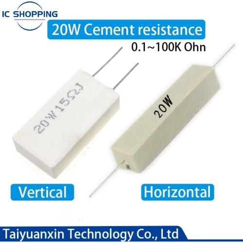 2PCS 20W Ceramic Cement Power Resistance 5% 0.1-100K 0.33 1 0.5 2 2.2 3 3.3 4 5 8 10 30 33 50 100 200 300 470 680 820 1K 50K Ohm