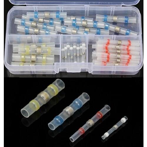 50PCS Solder Seal Wire Terminals Connectors Heat Shrink Butt Connector Terminals Electrical Waterproof Insulated with box