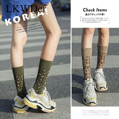 LKWDer 1 Pair Women Socks 2021 New Long Cotton Leopard Color New Fashion Spring Socks Woman Printed Novelty Fashion Lady Socks