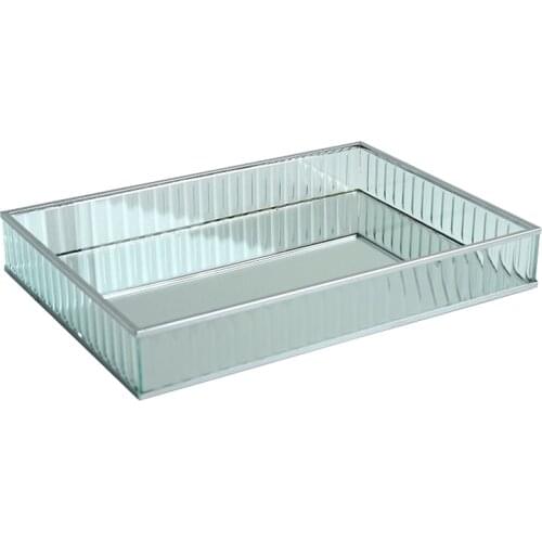 Multifunction Glass Mirror Tray Silver Metal Edge Red Wine Plate Decorating Storage Tray Cake Tools Home Decoration