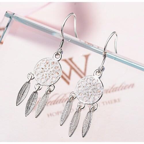 925 Sterling Silver Tassel Feather Drop Earring for Women Fashion Jewelry Prevent allergy eh719