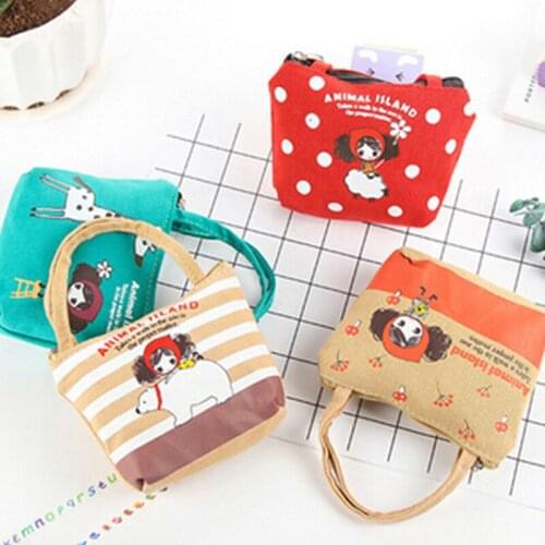 Cartoon Coin Purse For Women Girl Linen Wallets Zipper Key Case Key Bag Change Purses Wallet Card Holder Coin Pocket Pouch