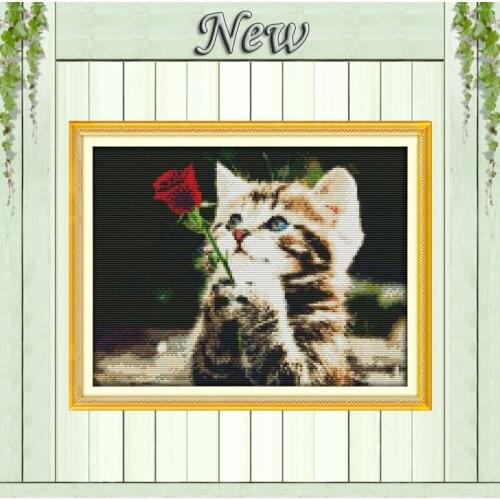 Waiting for love,Counted printed on canvas DMC 14CT 11CT Cross Stitch Needlework kits Embroidery Sets,lovely Cat Home wall Decor