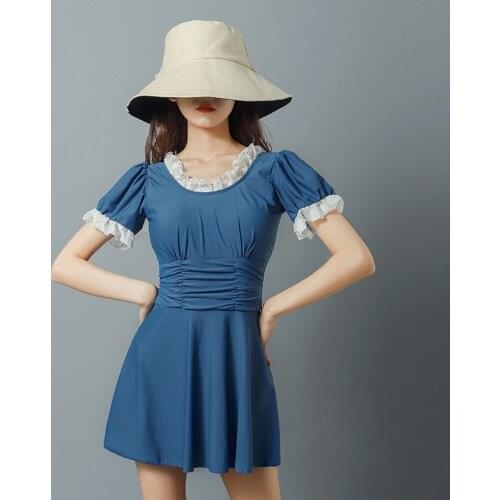 2021 New Korean Sexy Backless Solid Button Swimsuit One Piece Swimwear Women Cutout Swim Bathing Suit Woman Beach Swimskirt