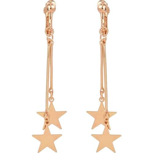 New Hot Seller Star Screw No Hole Ear Clip Earrings For Women Charm Fashion Jewelry Gold Tassel Long Earring Without Piercing EA