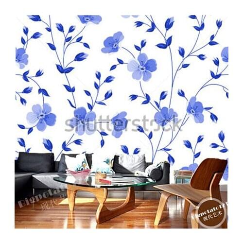 Custom papel DE parede floral, blue flower wallpaper for the sitting room the bedroom TV wall Embossed papel DE parede