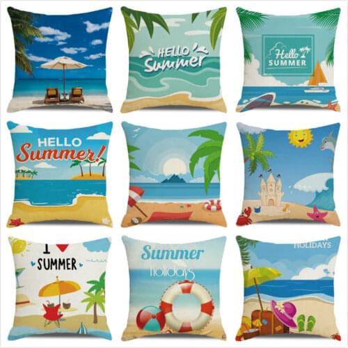 Wholesale 45cm*45cm summer beach view Linen/Cotton Throw Pillow Covers Cushion Cover Home Decor Pillowcase