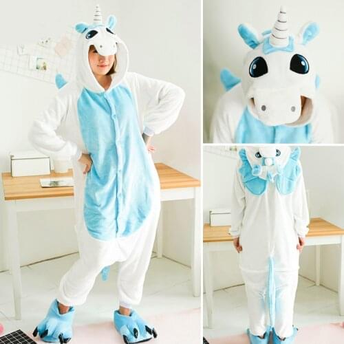 Unicorn Pajamas Stitch Totoro Adult Animal Onesie Women Men Couple 2020 Winter Pajama Suit Cat Sleepwear Flannel Pijama