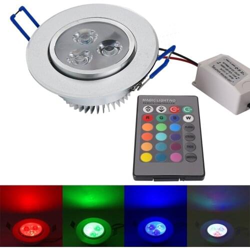 Dimmable Recessed Ceiling Downlight, 3W RGB Colorful LED Ceiling Downlight Recessed Cabinet Spot Light Bulb IR Remote Controlle