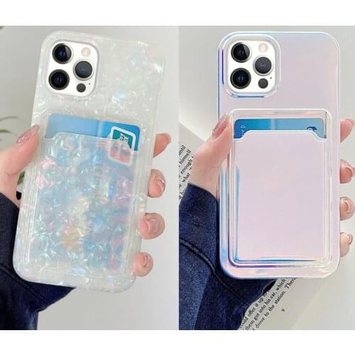 12 Pro Case Luxury Laser Card Holder Wallet Conch Shell Glacier Clear Cover For iPhone 11 Pro Max 12 7 8 Plus XR XS X SE 2020