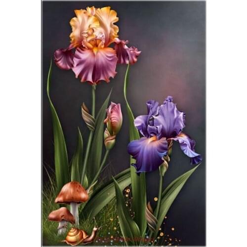 Counted Cross Stitch Kits Needlework - Crafts 14 ct Aida DMC Color DIY Arts Handmade Home Decor - Iris Mushroom Snai