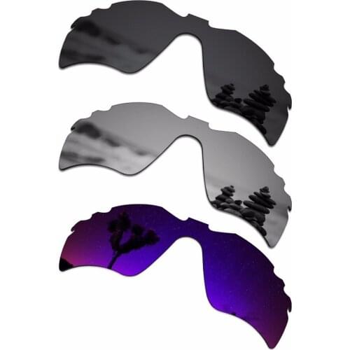 SmartVLT 3 Pieces Polarized Sunglasses Replacement Lenses for Oakley Radar Path Vented Black & Silver Titanium & Plasma Purple