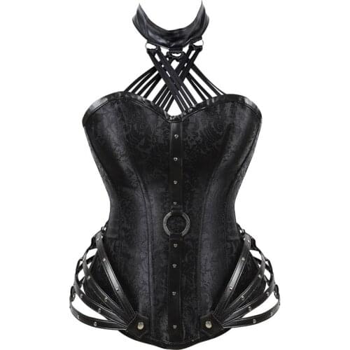 Steampunk Corset Gothic Clothing Sexy Faux leather Halter Steel Boned Zip Corsets And Bustiers Modeling Strap Newest