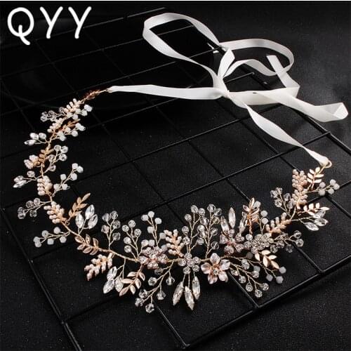QYY Flowers Vine Rhinestone Wedding Headband Hair Jewelry Bridal Hair Accessories Bridesmaid Headpieces Princess Tiara for Women