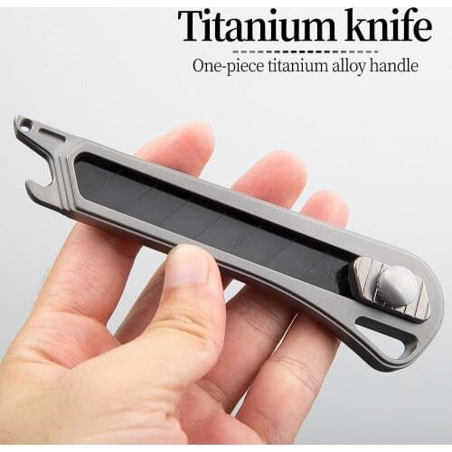 Titanium utility knife outdoor multi-function tool knife push-pull retractable box knife 18 mm wide razor sharp blade EDC tool