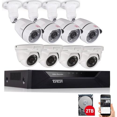 Tonton 1080P Home Video Surveillance System 8CH DVR Face Detection 2MP Outdoor CCTV Security Camera Kit P2P Video Output 2TB HDD