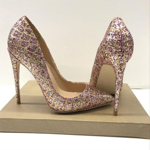Ladies bling pumps for women shoes female wedding shoes designer 12cm high heel spring autumn 10cm plus size 45 LF011 CHENSIR9
