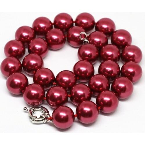 Bohemia dark red 8,10,12,14mm round shell simulated-pearl necklace beads fashion wedding party ceremony jewelry 18inch B1479
