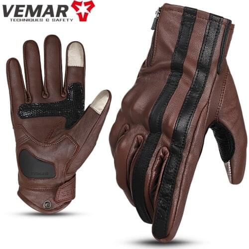 VEMAR Vintage In Pelle Moto Guanto Racing Guanti Moto Luvas Dito Pieno di Motocross Biker Guanti Touchscreen Guanti Cavaliere