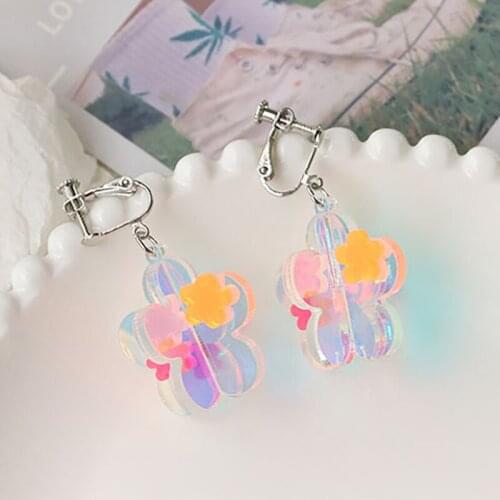 Cute Colorful Flower Stud Clip Earring for Women Summer Handmade Acrylic Simple Dating Jewelry 2021 Trend Korean Earrings