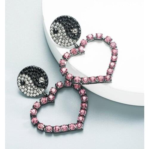 Harajuku Crystal Y2k Earrings for Women Yin Yang Tai Chi Dangle Peach Hollow Out Vintage Korea Earrings Fashion Jewelry 90s New