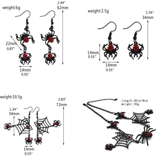 Halloween Jewelry Accessories Austrian Crystal Vivid Spider Web Cool Animal Necklace Earring Set for Women Girls