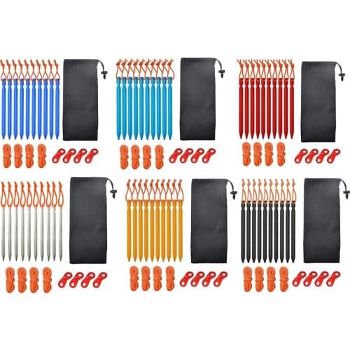 10pcs 7001 Aluminum Tent Stakes - Ultralight Tri-cone Tent Pegs with Rope, Metal