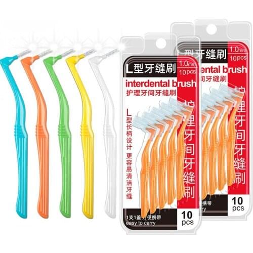 10Pcs L Shape Gum Interdental Brush Tooth Cleaning Teeth Stick Oral Dental Tool Toothpick Brush Interdental for Adult Wholesale