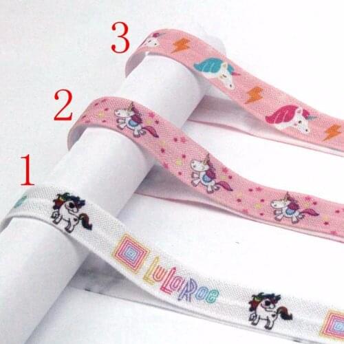 100yards/lot 5/8" heat transfer unicorn LuLaRoe printed foe fold over elastic for girl hair ties DIY accessories welcome custom